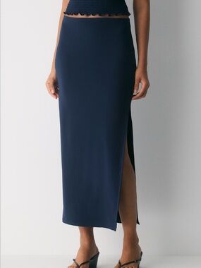Wilfred Navy Side-Slit Maxi Skirt